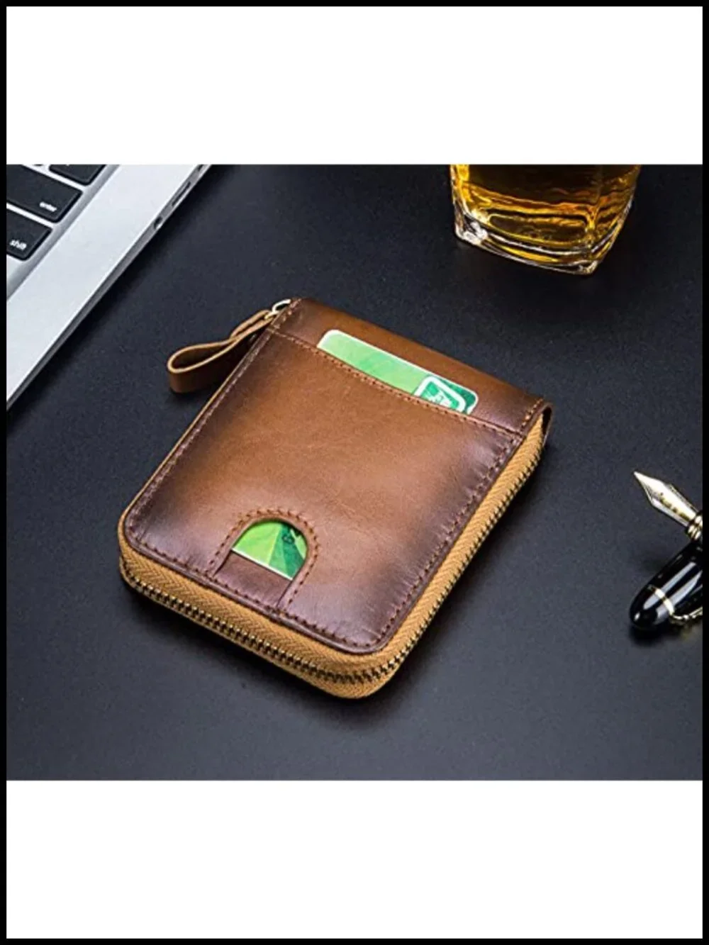 Genuine Leather RFID Blocking Zipper Bifold Wallet with Multiple Card Slots